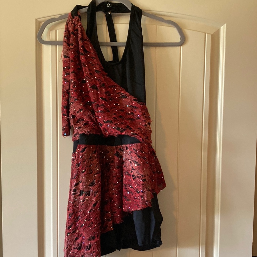 Weissman Black and Red Sequin One-Shoulder Dress
